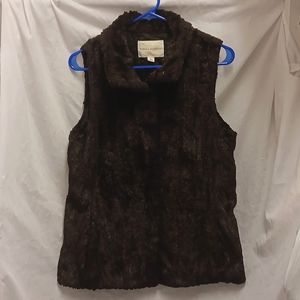 Banana Republic Faux Fur Collared Button Up Vest Dark Brown Women's Size Medium